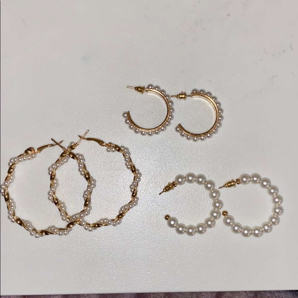 3 Sets of Pearl Hoops